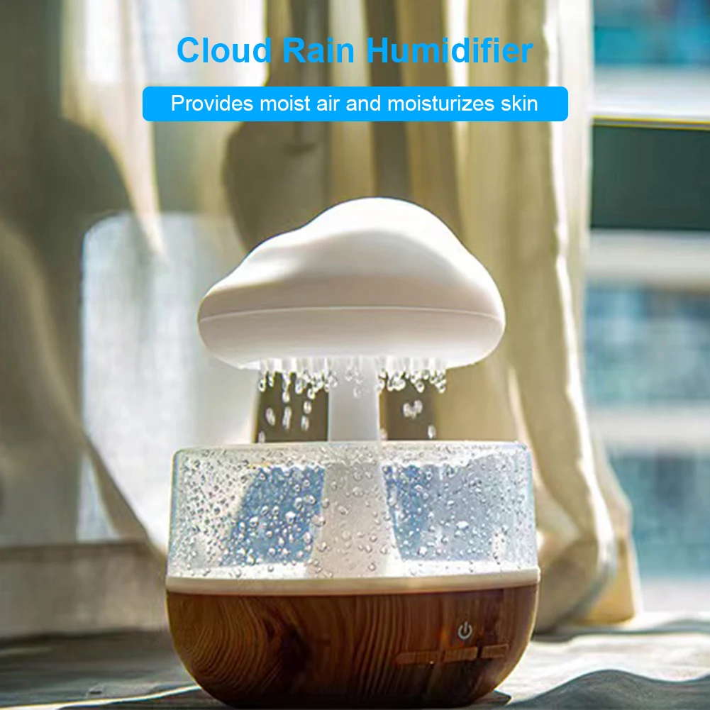 300ml Essential Oil Diffuser Rain Cloud Humidifier Rain Colorful Mushroom Cloud Raindrop Atmosphere Lamp Night Light for Relaxin