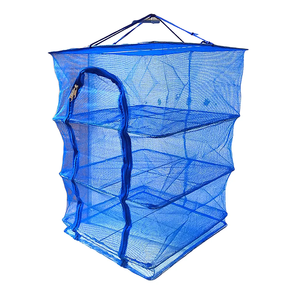 

Foldable Drying Rack Mesh Construction Fish Vegetable Fruits Hanging Dryer Net Blue Color Use Breathing Mesh Anti