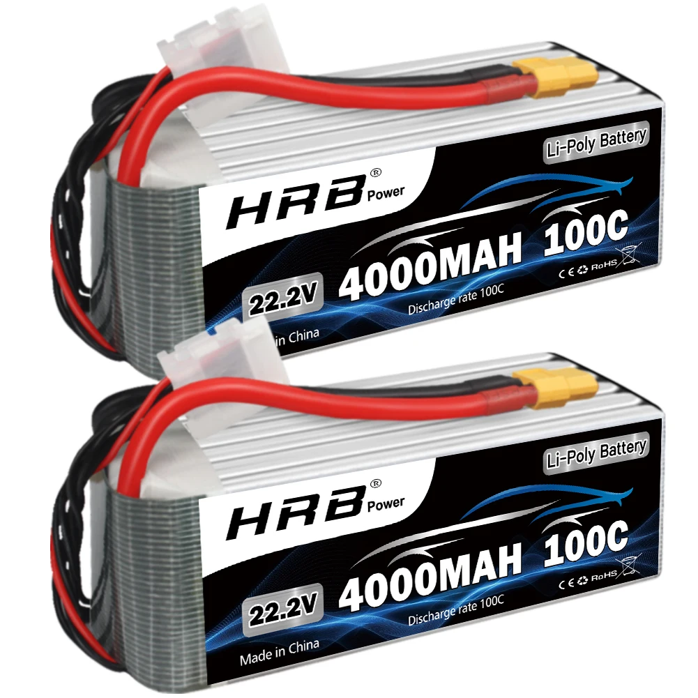 HRB 6S يبو بطارية 22.2 فولت 4000 مللي أمبير RC بطارية توصيل خارجي 100C مع موصل XT90 لشاحنة سيارة RC طائرة RC 550 700 هليكوبتر