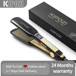 KIPOZI Hair Straightener 139 Titanium Flat Iron 1.75 Inch Wide Plate with LCD Display, Adjustable Temperature and Dual Voltage