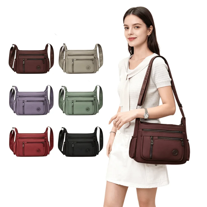 Women's Lightweight Nylon Crossbody Bag Multiple Pockets Large Capacity Casual Travel Shoulder Purse Daily Essential Hobo Tote