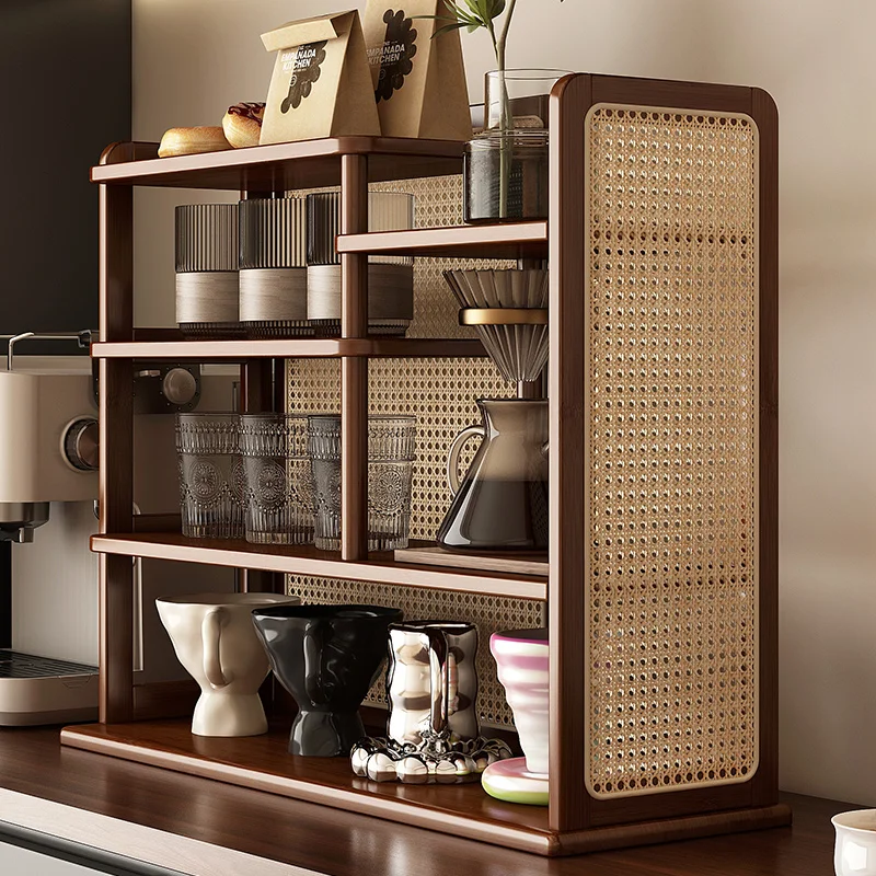 Bambusowa półka do przechowywania Retro Minimalistyczny uchwyt na kubek Anti-Tilt Organizer w kremowym stylu Wielopoziomowy stojak ekspozycyjny