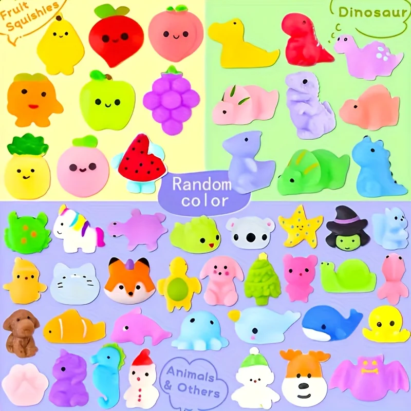 40Pcs Cute Mochi Squishy Toys Multi-color Mini Soft Rubber Toys Random Style Party Favors Cat Toy Christmas Goodie Bag Fillers
