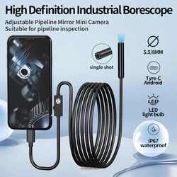 5.5/8MM TYPE-C Android Endoscope Camera IP67 Waterproof 6 LED Adjustable  Borescope Mini Camera for Pipeline Inspection