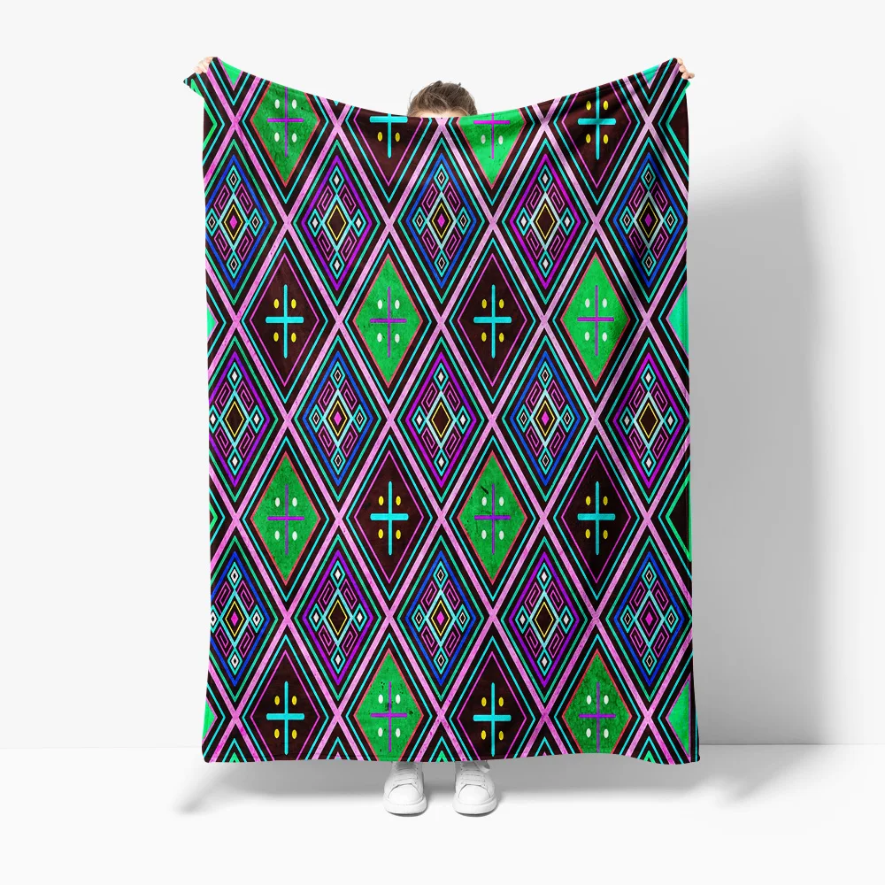 

Одеяло с ярким геометрическим узором, неоновый дизайн с цветными блоками, декоративное одеяло для дивана-кровати, гостиной