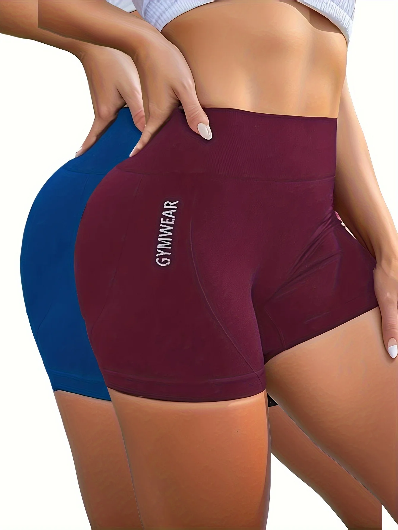2 قطعة النساء عالية الخصر بعقب رفع السراويل الرياضية القصيرة عالية تمتد التجفيف السريع تنفس اليوغا السراويل الجوارب الرياضية #3