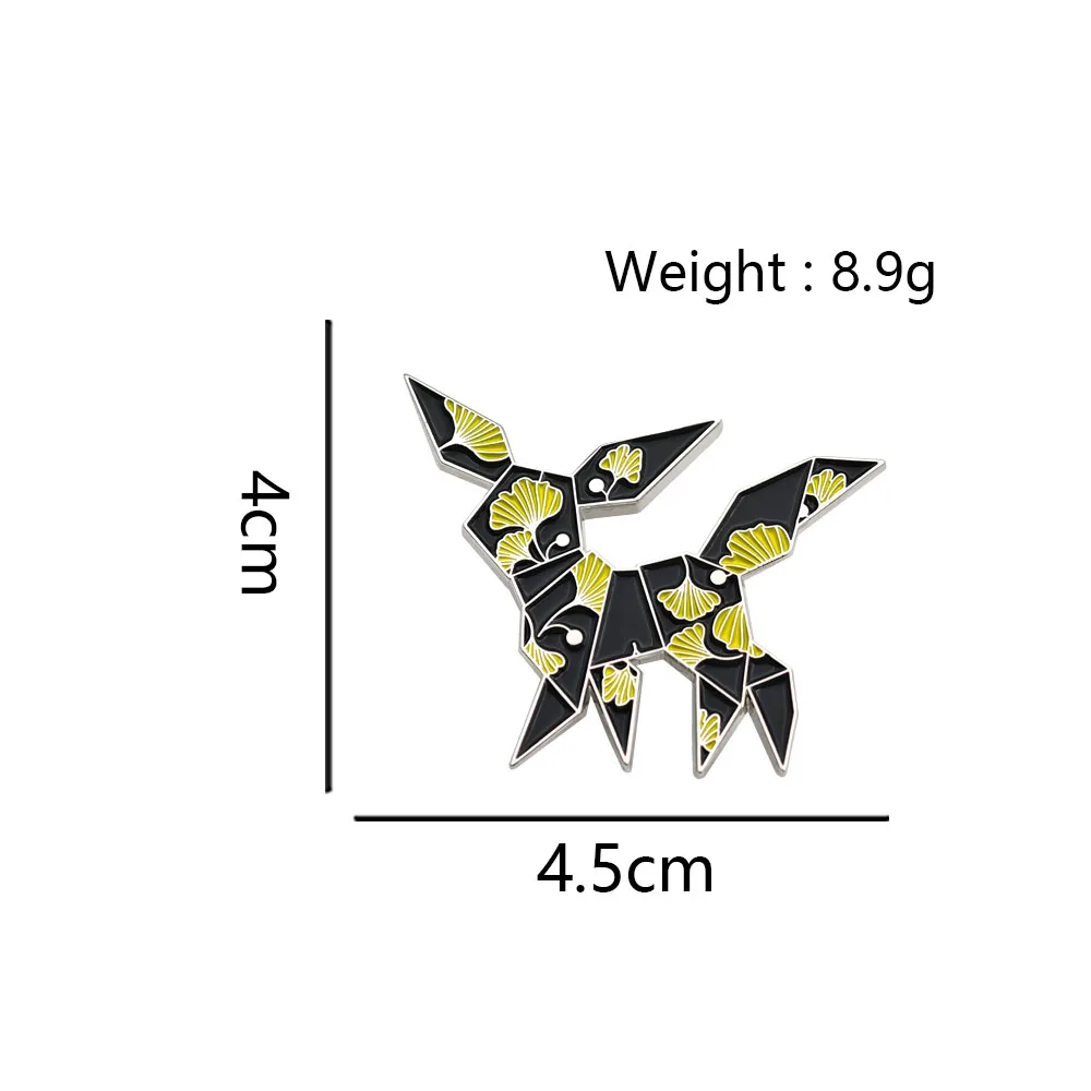 Origami Anime Fuchs Emaille-Pin Japanische Ginkgo Biloba Cartoon-Broschen Geometrische Tier-Reversnadeln Schmuckgeschenk für Rucksäcke – Detail 2