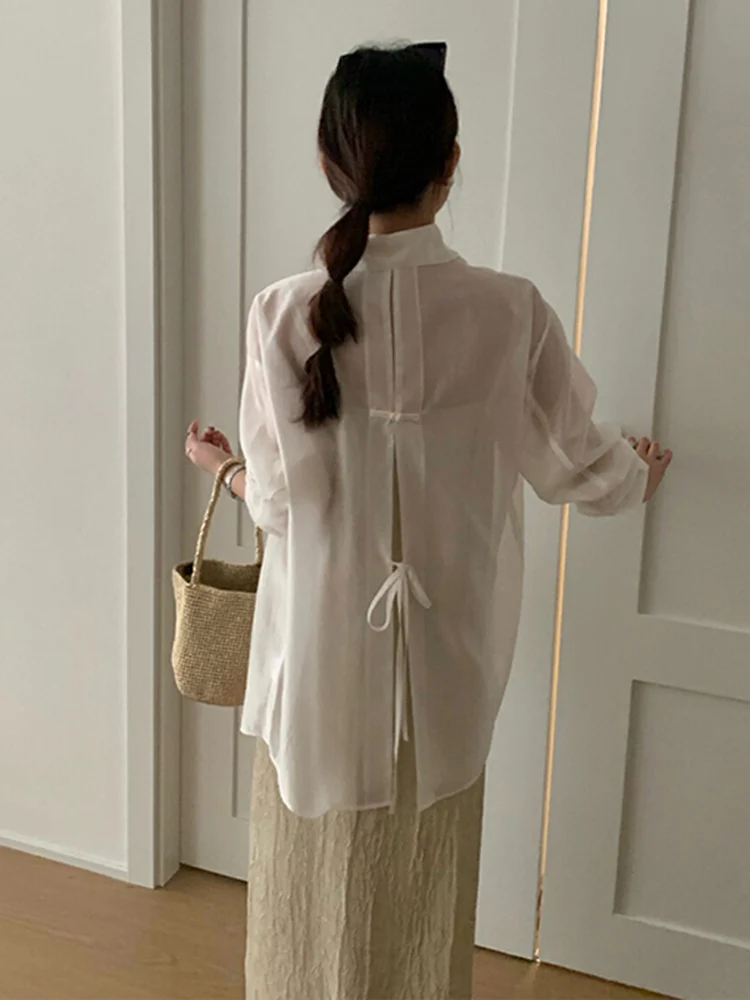 New Chinese New Solid Color Loose Women Shirt Casual Fashion Street Slim Split Woman Shirt White Simple Basic Long-sleeved Top