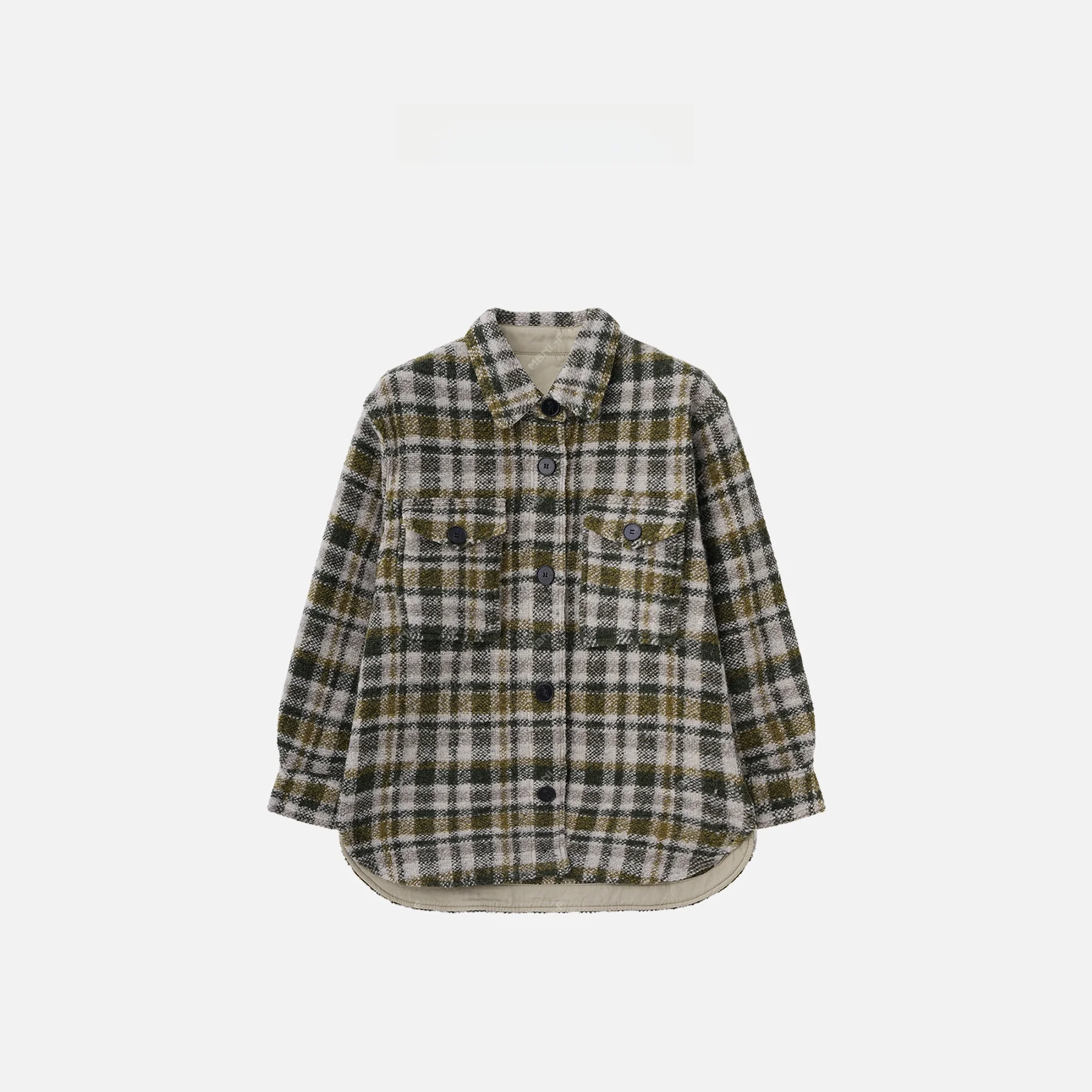 

MBNLF 2024FW een Plaid mat irt New Arrival Women's Straight Cut Long Sve Collar Regular Thin Wool Blend