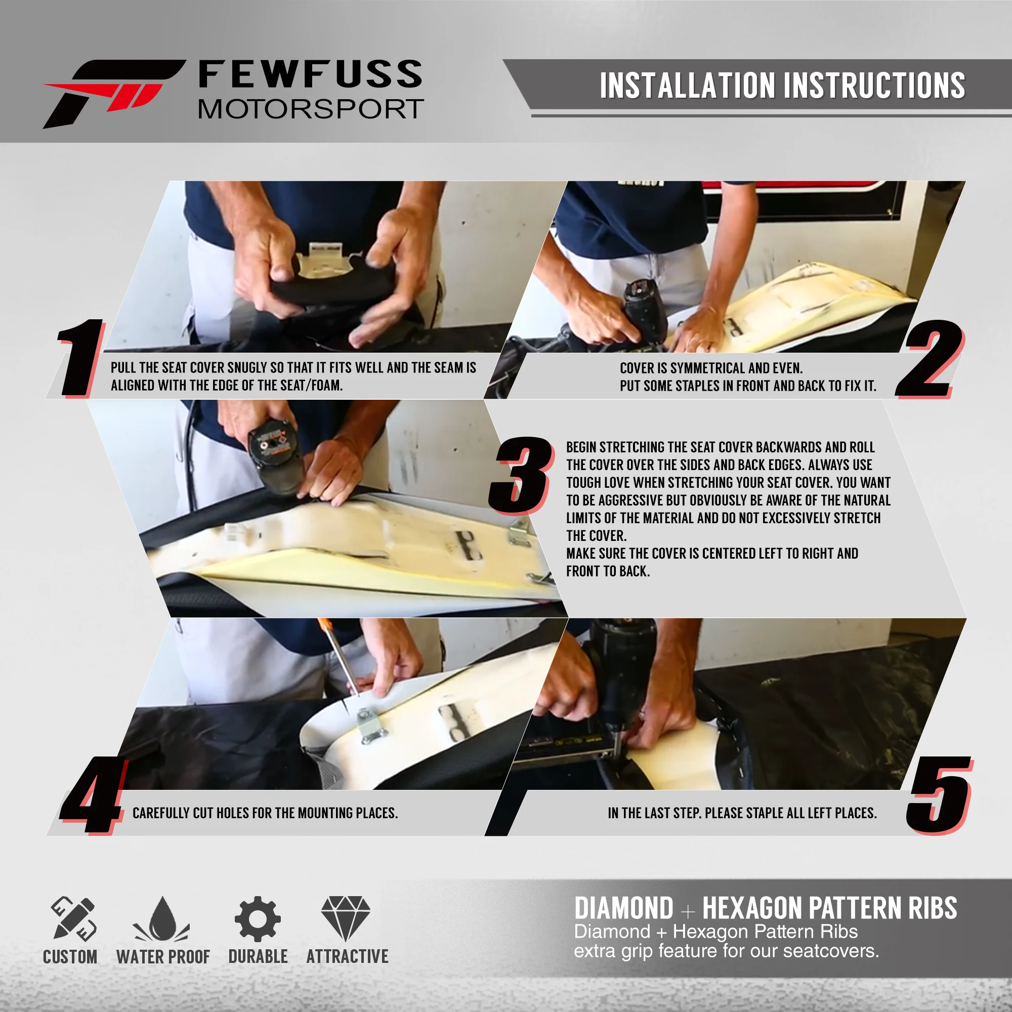 FEWFUSS Universal Ribbed Gripper Seat Cover Waterproof Set Protection Antislip Upset Apply to For SXF EXC KXF CRF YZF WR TC TE image 6