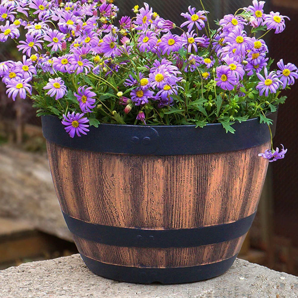 Flowerpot Multi-functional Garden Indoor Balcony Planter Decorative Plastic Imitation Wooden Planting Barrel