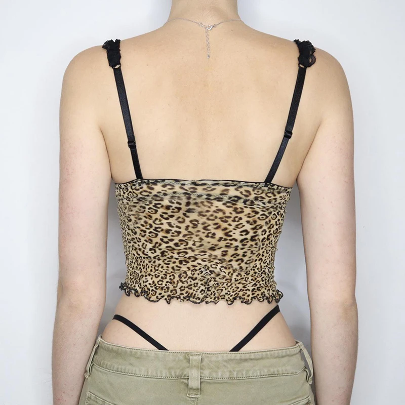 IAMHOTTY Vintage Leopard Print Crop Top Sexy Contrast Color Bow Lace Patchwork Camis Sexy Night Party Club Wear corsetto Grunge