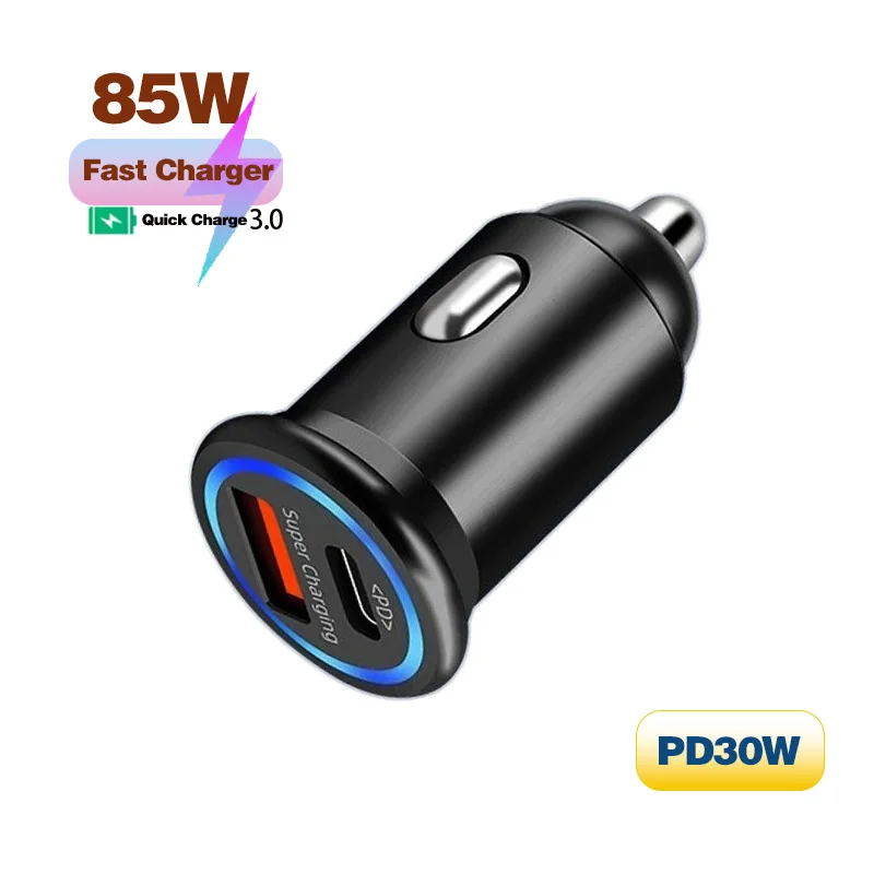 

Car Cigarette Lighter Charger Metal Body with Ambient Light 85W PD/QC3.0 Super Fast Charge Dual Ports Super Fast Charging