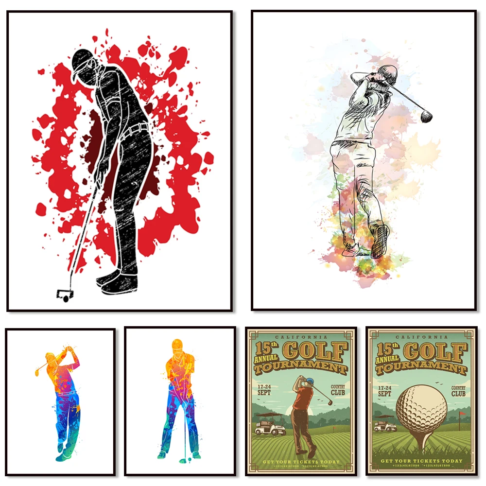 Watercolor Golf Player Posters Wall Art Decor Canvas Painting Golf Clubs Exercise Prints Pictures Sport Gym Room Home Decoration
