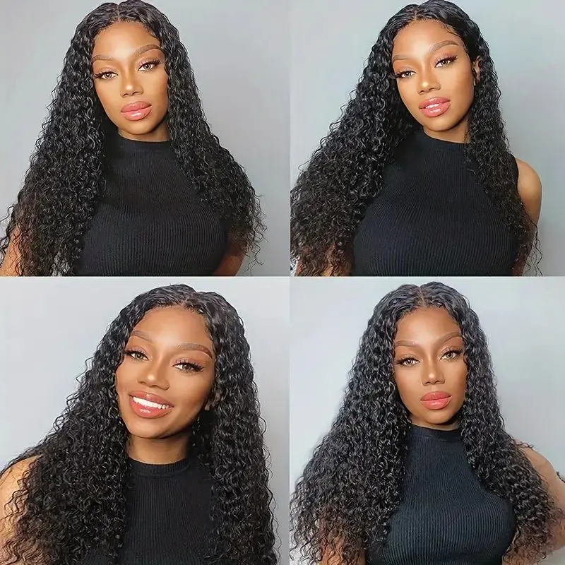 Glueless peruca de cabelo humano para as mulheres, onda profunda cachos, preto natural, HD Lace Front, 22 ", 40", 180 densidade, alta qualidade, 13x4