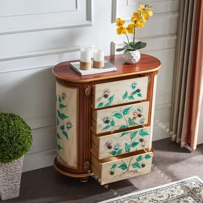 d1  living room entrance cabinet retro Chinese decorative cabinet semi-circular partition European side cabinet painted foyer