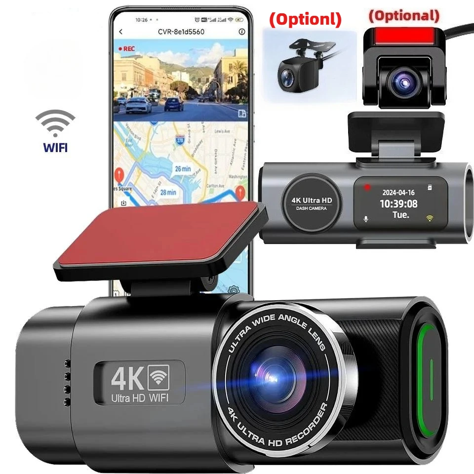 

Cámara para Auto con Grabación 4K UHD, DVR con Visión Nocturna, Grabador de Video, wifi, Monitoreo de Estacionamiento 24H