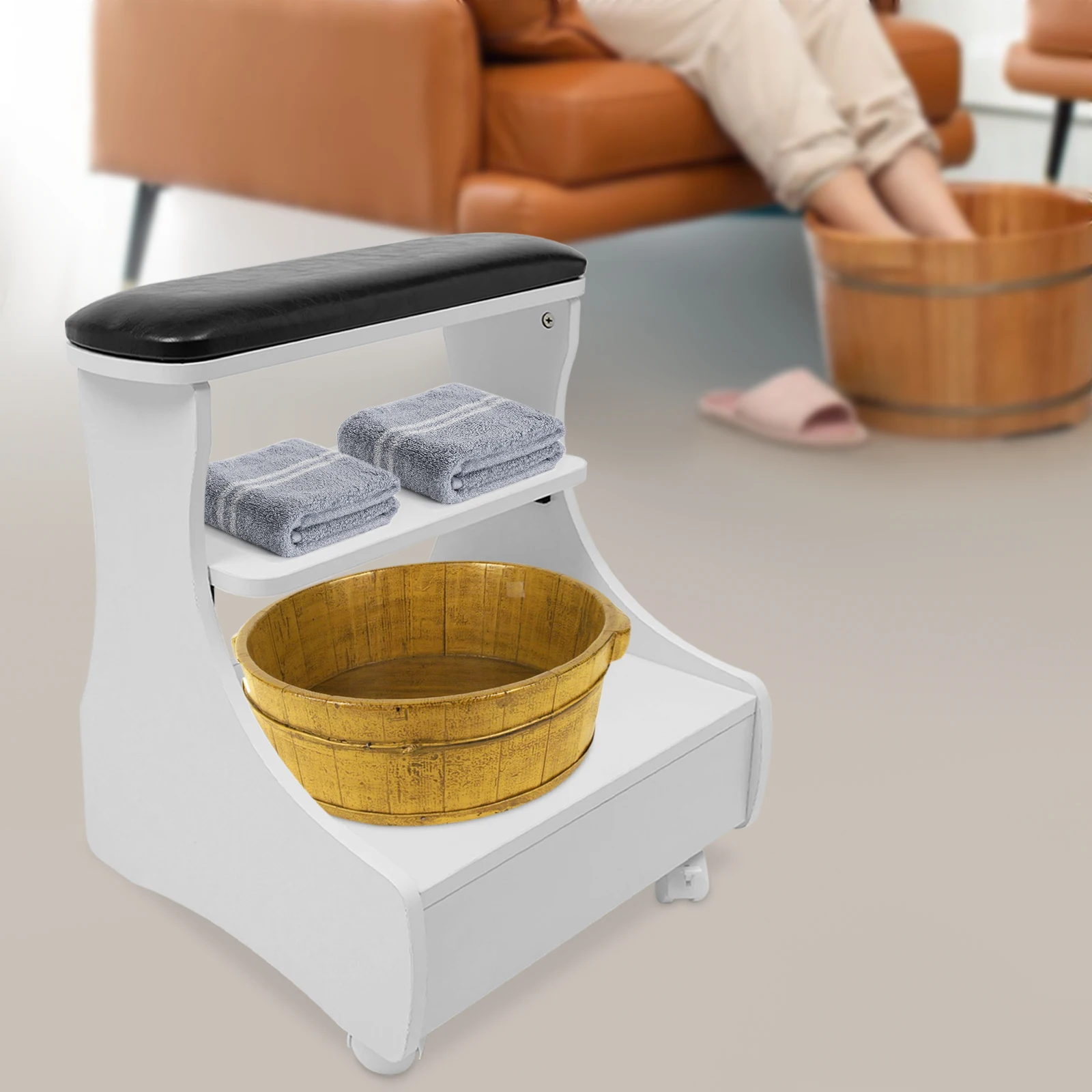 Foot Bath Stool, Portable Pedicure Foot Rest Hold 44.09 lbs Removable Shelf Footbath Stool with Wheels for Beauty Salons Medical Clinics Hair Salons Family Bathrooms (Black) image 3