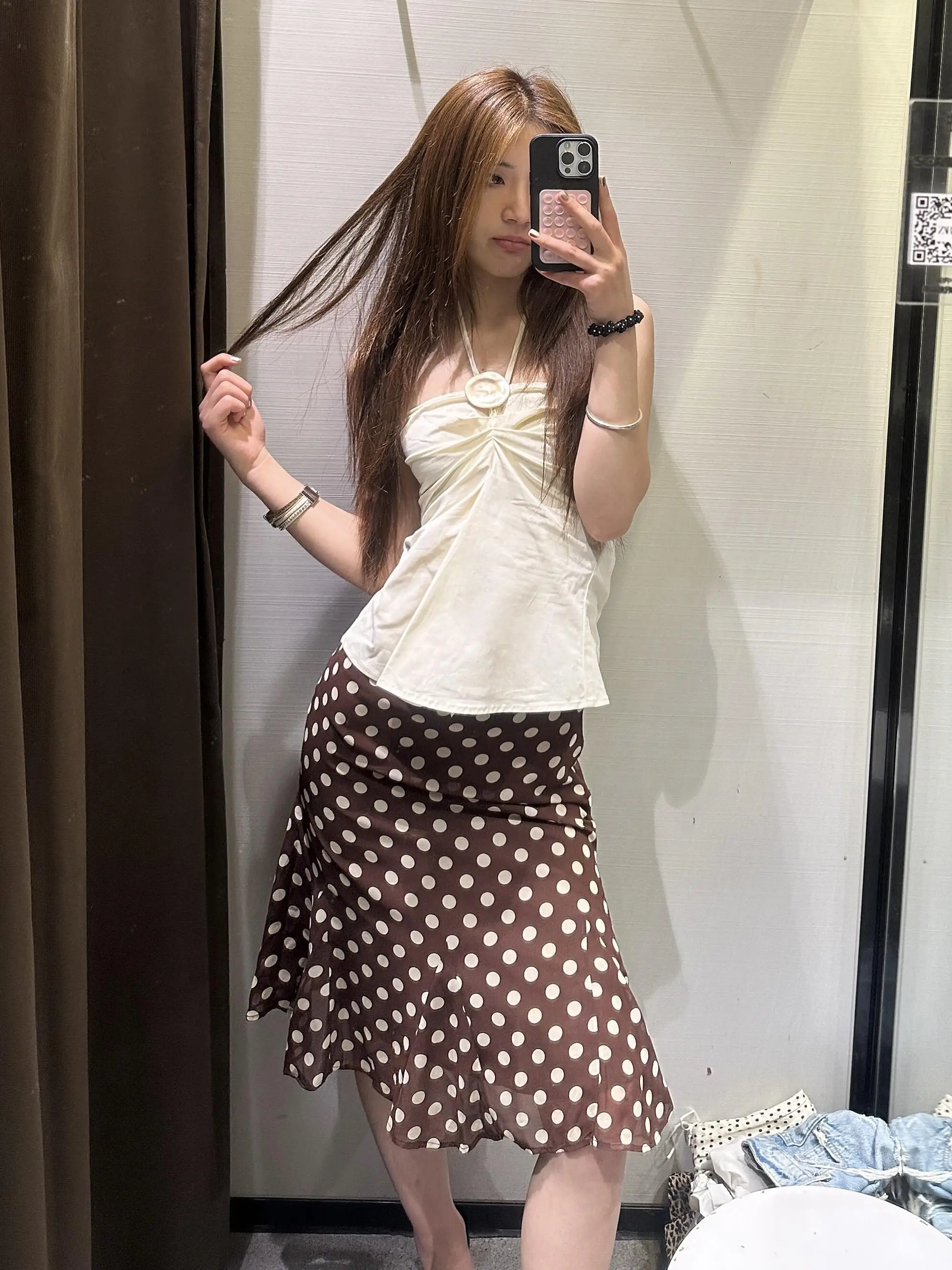 

American Sle Spotted Low Waist Lace Knot Fi Tail Skirt Women's Summer New Pure Desire High Waist Skirt