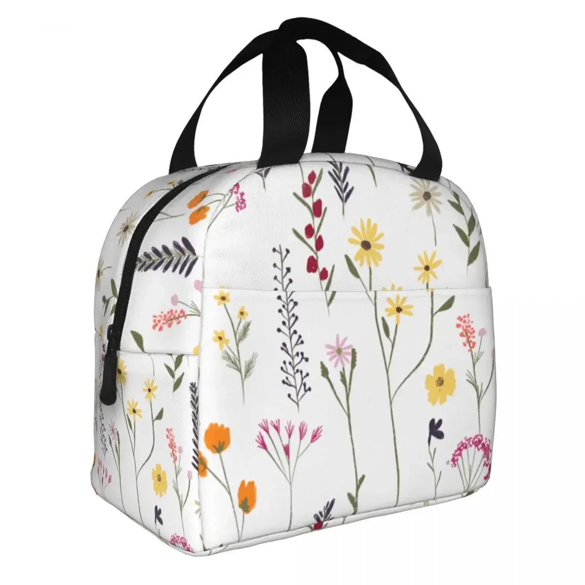 Pretty Flowers Floral Lunch Bags Waterproof Insulated Oxford Cooler Thermal Picnic Travel Tote for Women Girl