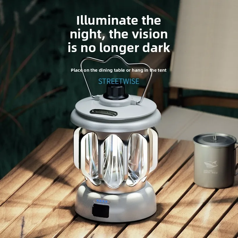 Outdoor Warm White Double Light Camping Light Stepless Dimming USB Charging Atmosphere Camp Light with Hook Portable Tent Lamp