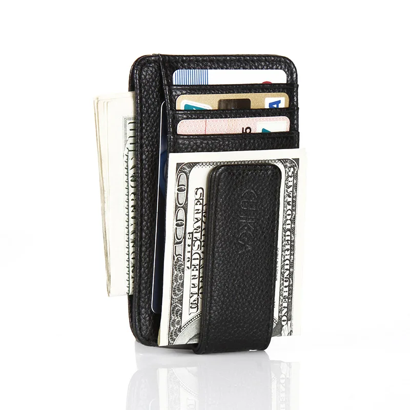 Magnetic PU Leather Wallet Money Clip Short Purse Black Credit Card ID Clip Banknote Holder Male Clamp Business Style 2024