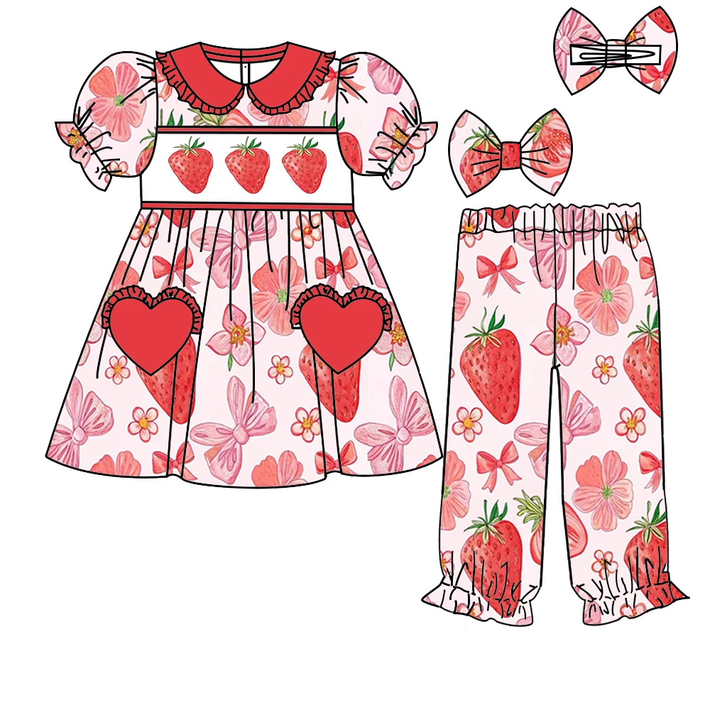 New Girls Cherry Donut Clothes Wholesale Toddler Not Smocked Girls Strawberry Pajamas Sets