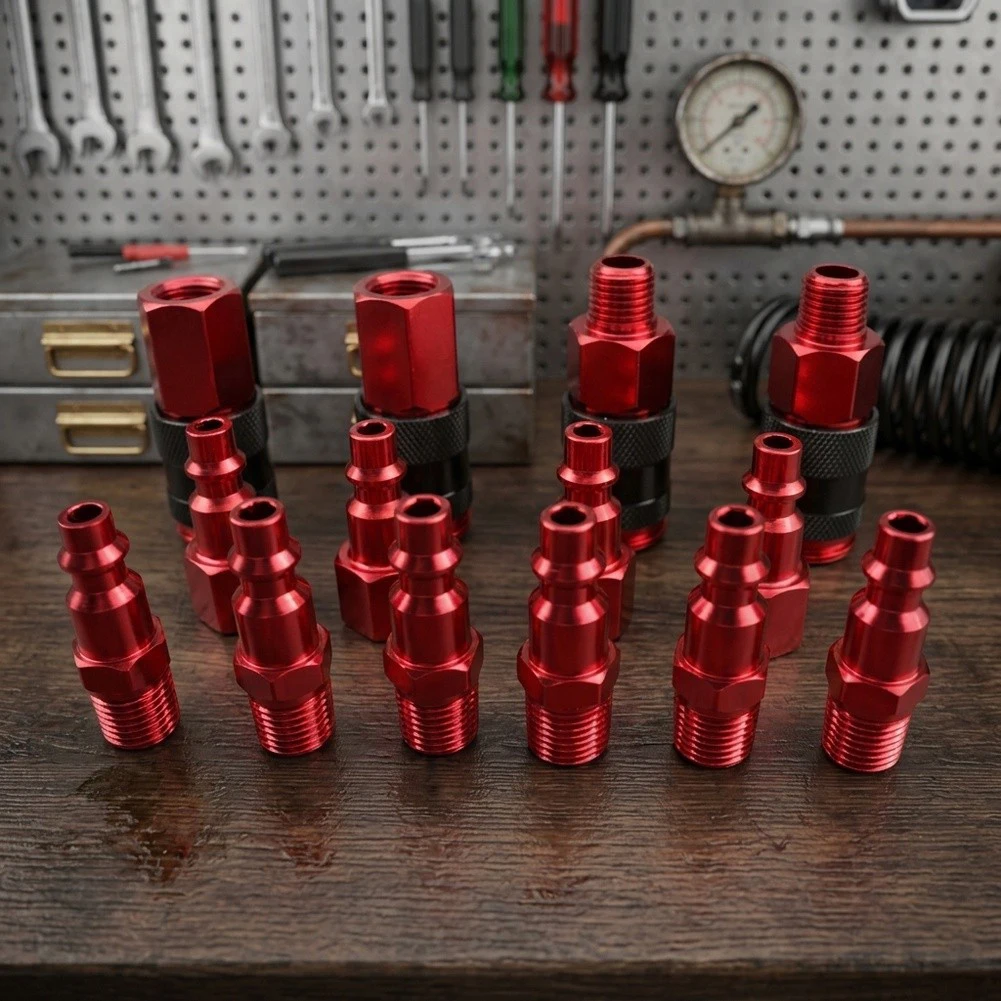 Quick Coupling Set 14-Piece for Air Compressor Applications Featuring Six-Ball Locking and Standard IM T Type Design