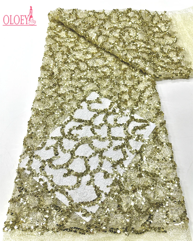 

Luxurious Nigerian African Beaded Lace Fabric High Quality Sequins Embroidery African French Lace Fabric For Sewing Dress