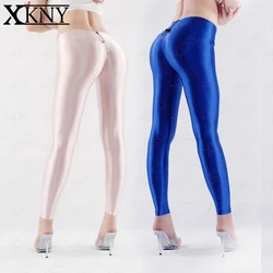 XCKNY satin glossy opaque pants sexy tights Hip tight crotch pants smooth High elasticity Adjustable with zipper glossy pants