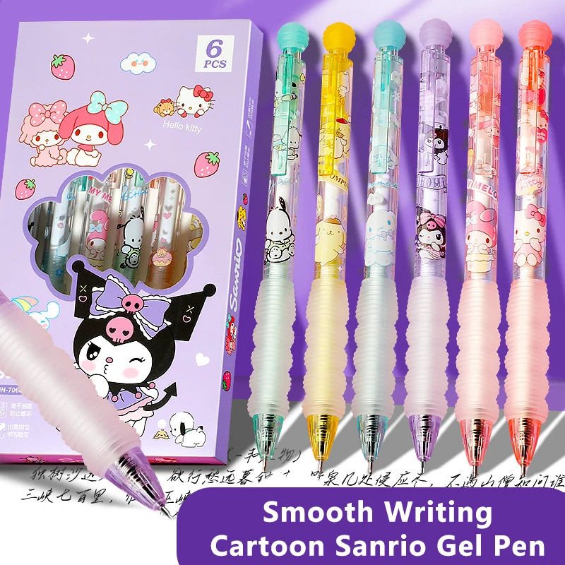 Bolígrafos de Gel Kawaii Sanrio Hello Kitty Kuromi, bolígrafos neutros de secado rápido, prensado de dibujos animados, papelería para estudiantes, suministros escolares, 4/6 piezas