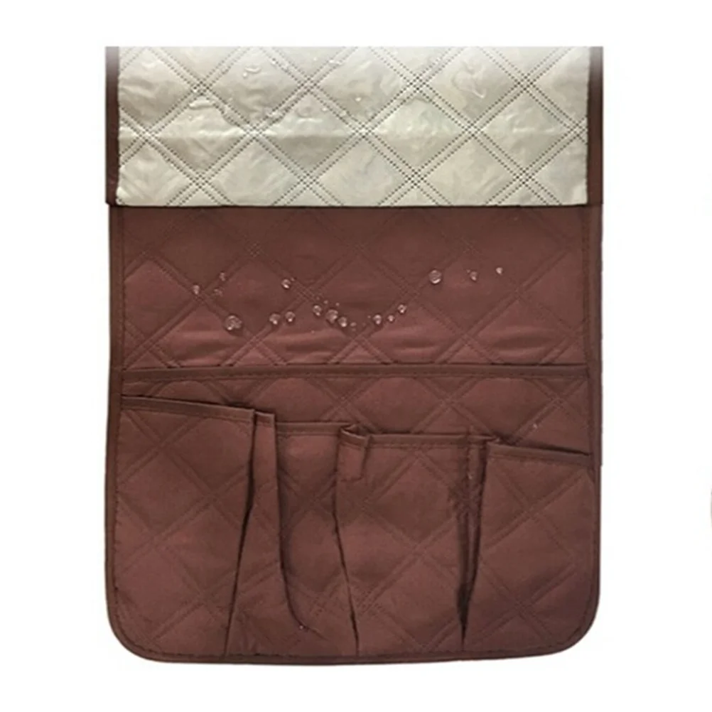 

1pc Felt Fabric Storage Bag Hanging Organizer Bedside Dorm Car Portable Storage Bag Holder With Mesh Pockets Dark Coffee