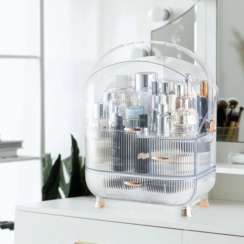 

Makeup Organizer for Vanity,Clear Skincare Organizer with Large Capacity,3-layer Cosmetic Display Case,Egg Shape(Oval)