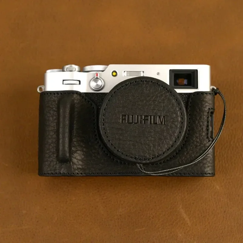 Design for Fujifilm X100V X100VI Genuine Leather Half Camera Case Bag Cover With Leather Lens Cap