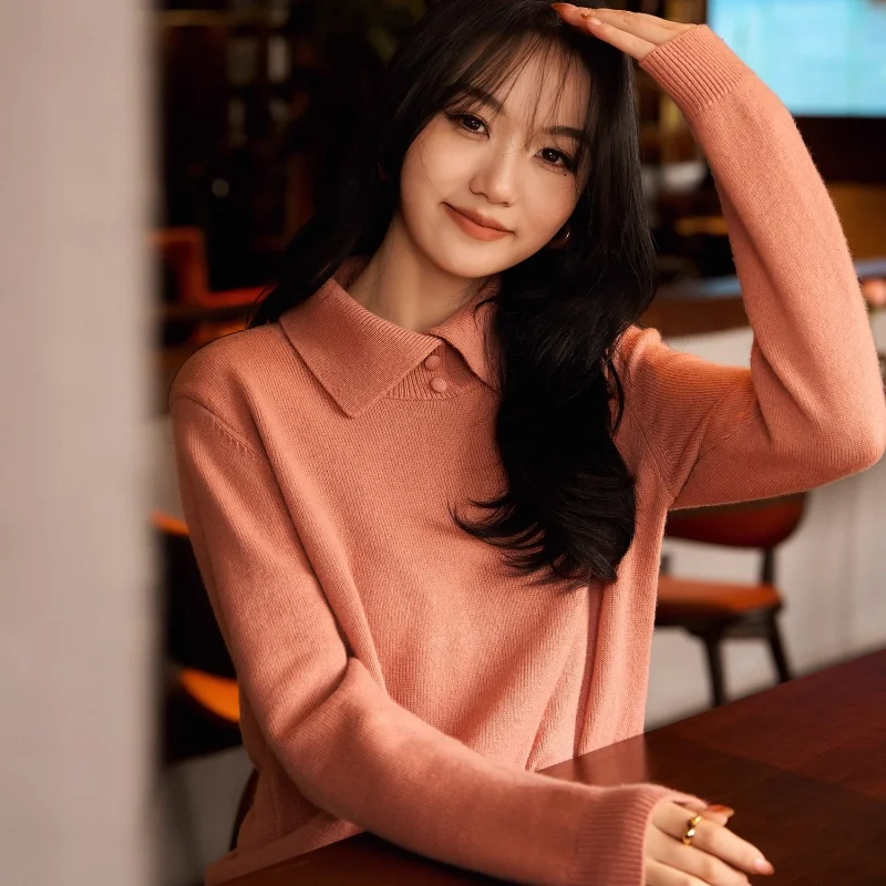 Birdtree، 90% صوف الأغنام 10% سترة الكشمير المعنقة، المرأة محبوك الدفء التلبيب القمم، قميص كامل الأكمام، 2025 بلوفر شتوي T5D507JF #6