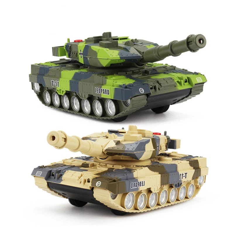 Children's Toy 360° Rotating Inertia Tank Simulation Model Tiger Military Armored Missile Tank Car Model Glowing Toy Boy Gifts