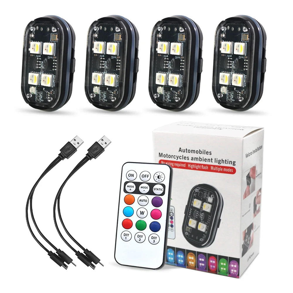 2/4/6x 8colors Car Interior Decorative Light, Car Interior Ambient Light with Remote Control, Long Standby Car Decorative Light, image 6