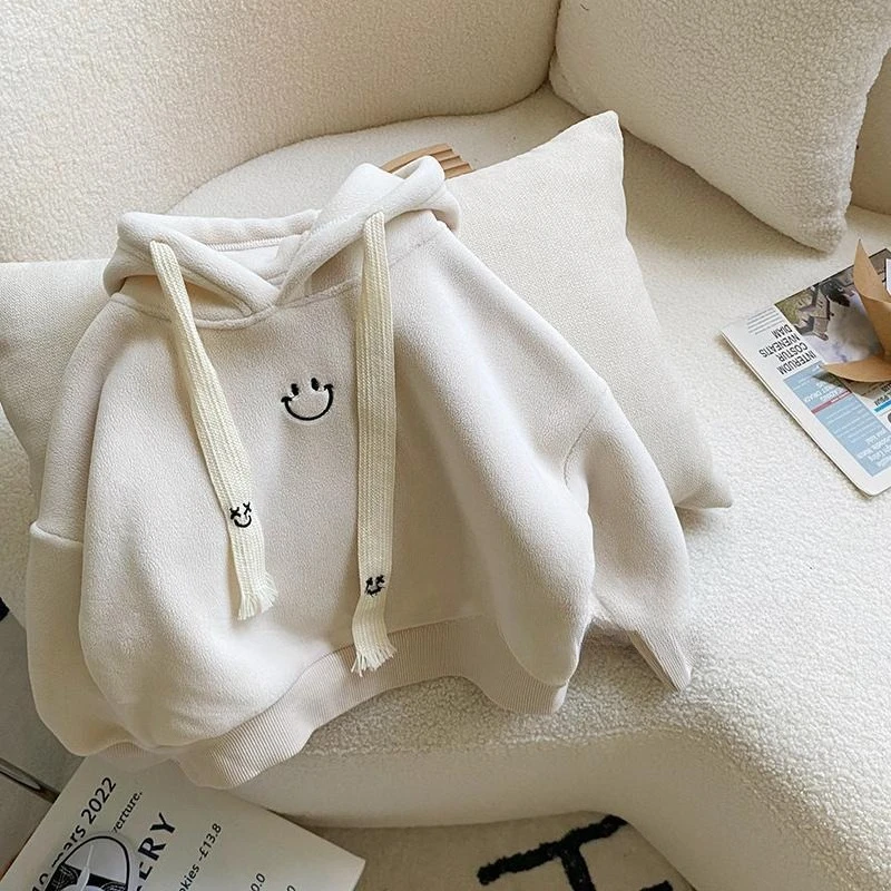 2026 Autumn Winter Boys Fleece Lined Hoodie Thick Warm Sweatshirt Korean Style Casual Outerwear Kids Fashion Coat