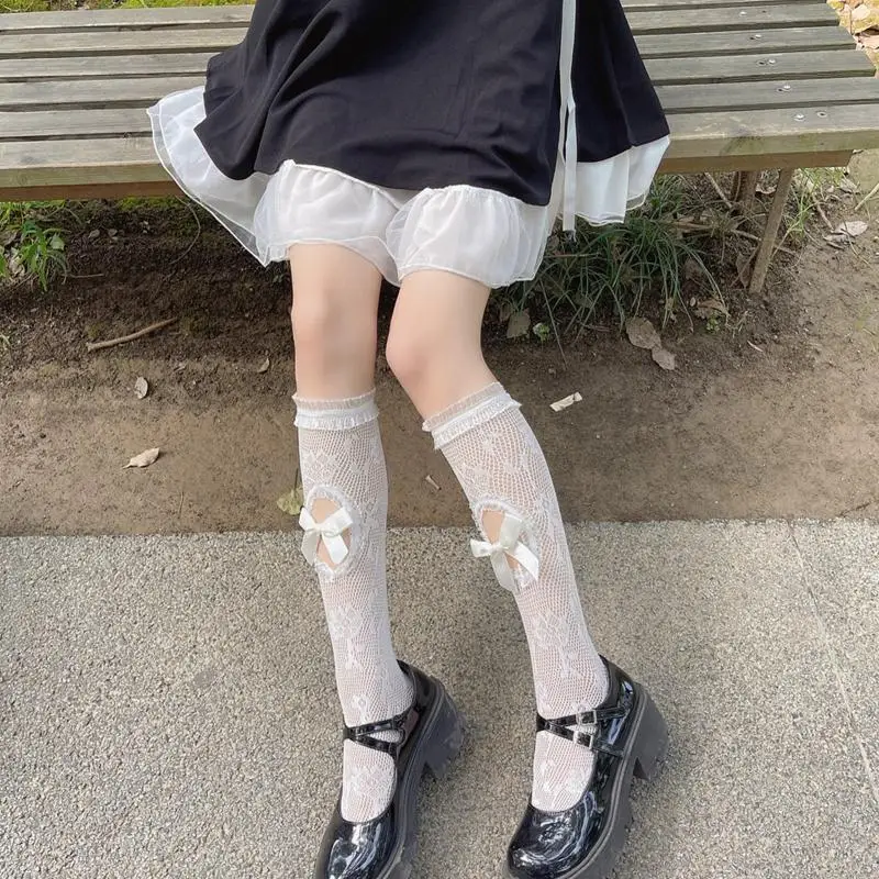 195E メイドかわいいレースロリータ靴下チューブロング靴下パイルパイル靴下甘い女性ガールストッキングニーハイ弾性中空靴下