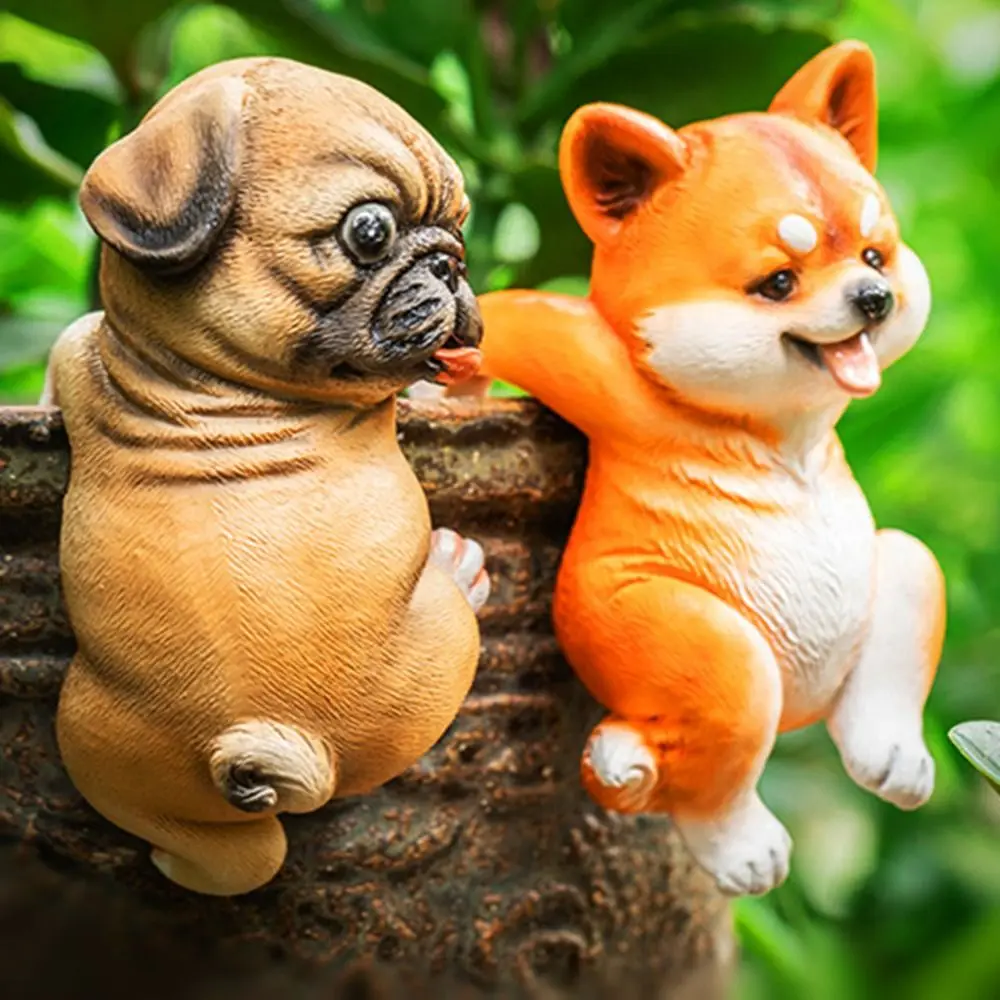 Home Decor 3D Dog Climbing Garden Statue Cute Exquisite Puppy Resin Ornament Durable Novelty Fish Tank Figurine Bedroom