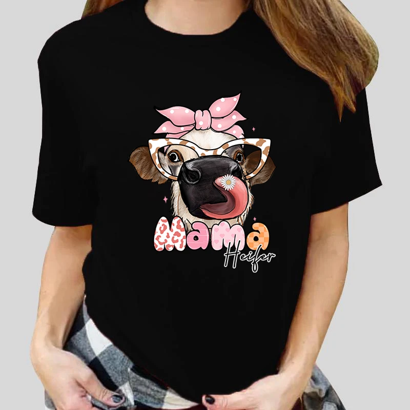 Hot Mama Heifer Letter Printing T-shirt Women Fashion Short Sleeve Street Casual Personality Summer T-shirt Mother's Day Gift