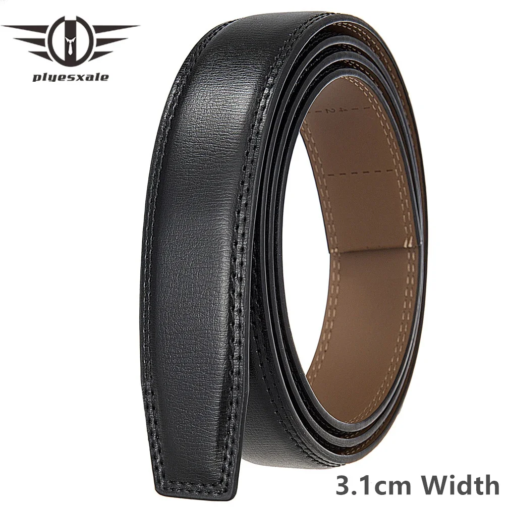 

Plyesxale Luxury Designer 3.1cm Width No Buckle Belts For Men High Quality Male Strap Genuine Leather Black Belt Waistband B23