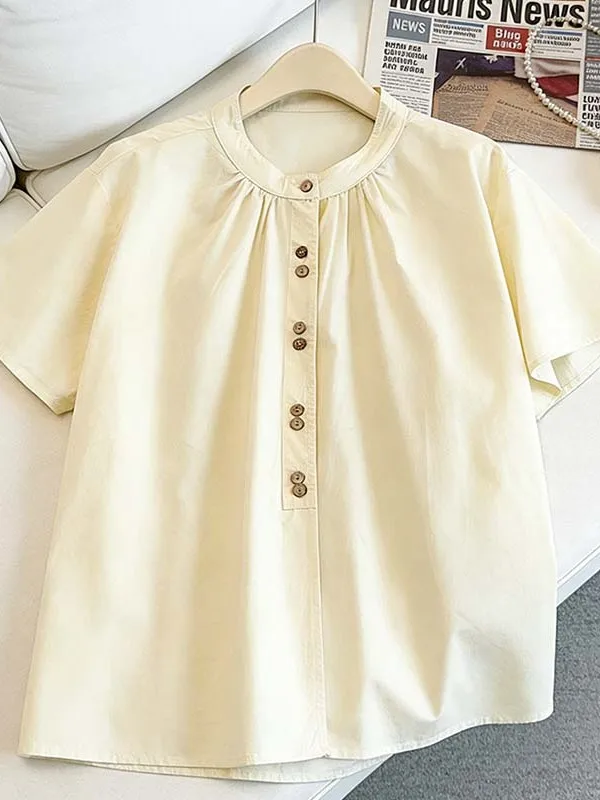 

plus Size Retro Women's Shirt Versatile Stylish Summer Top Breathable Korean Style Short Sleeve Pear Shape Fit Daily Wear