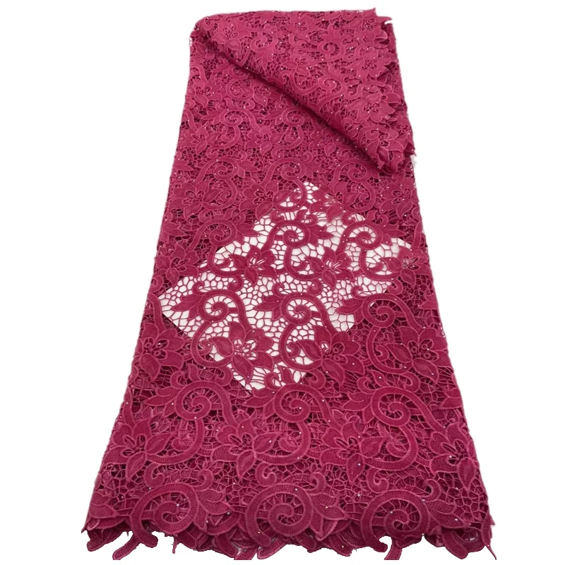 

New Popular African French Tulle Water Soluble Lace Luxury Rhinestone Embroidery Net Lace Fabric For Women Party Wedding Dress