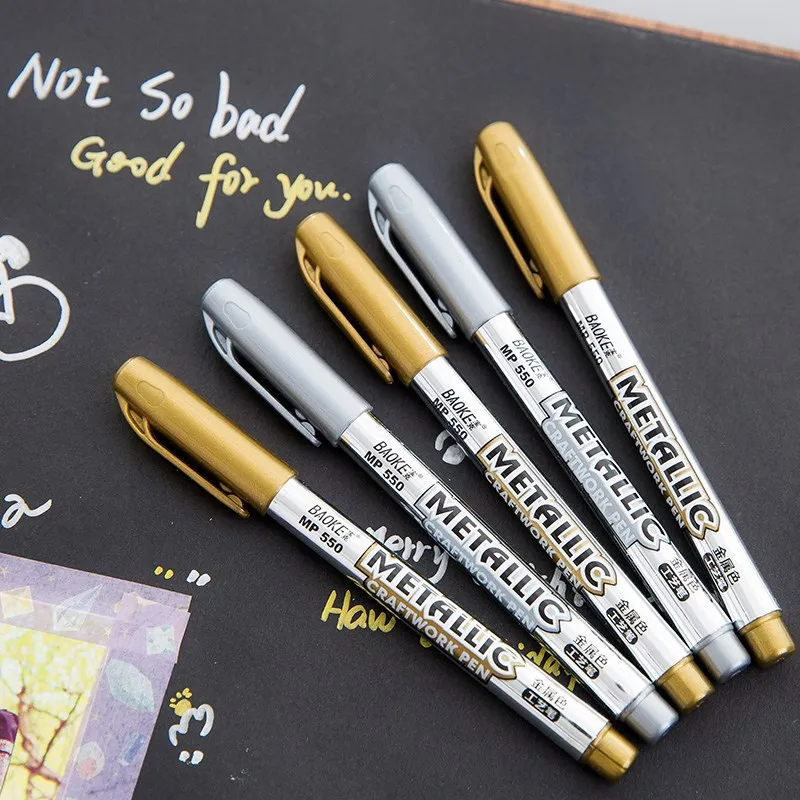 1/2/3Pcs Metallic Waterproof Permanent Paint Marker Pens Gold And Silver For Drawing Students Supplies Marker Craftwork Pen