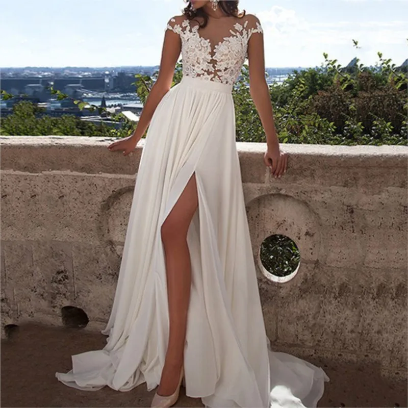 

A new elegant fashionable and casual lace slit long dress