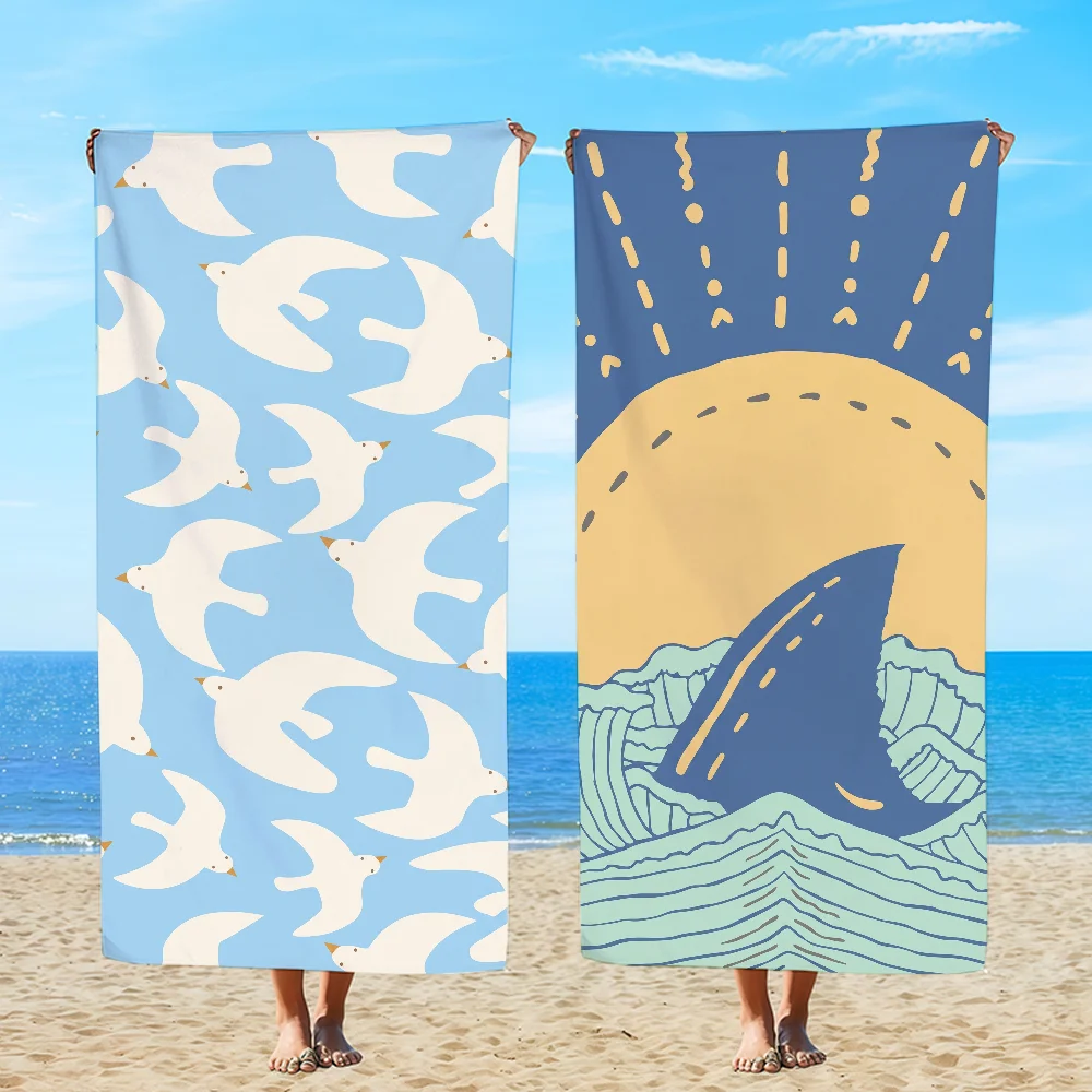 Retro Ocean Shark Towel Beach Oversized Soft Ultra Absorbent Quick Drying Large Pool Travel Camping Bathroom
