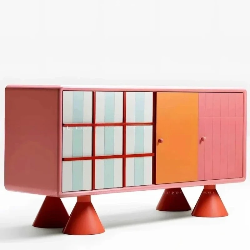 B home entrance cabinet household modern simple solid wood dopamine contrasting color personalized side cabinet