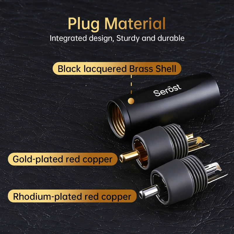 Serost HiFi Gold Plated Copper RCA Plug Rhodium-Plated Audio Cable Connector Supported Diameter 8mm to 10mm Cable