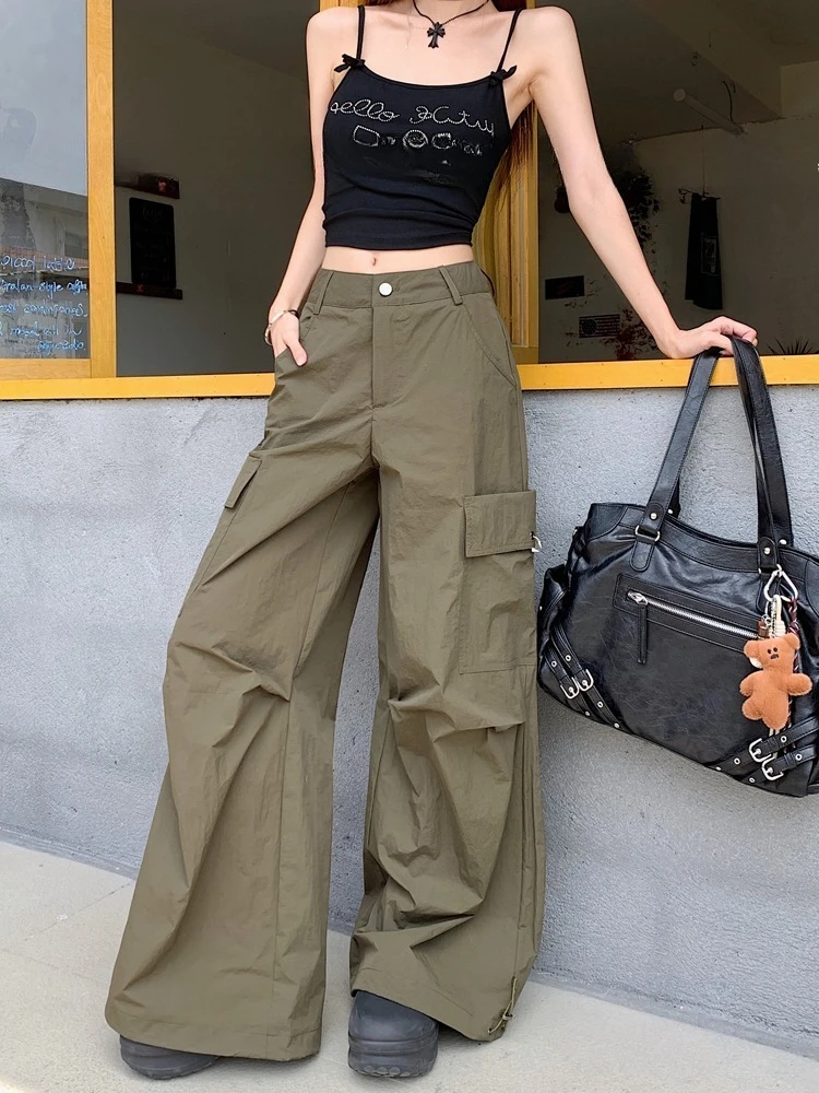 Pantalon décontracté pour femmes, couteau incurvé délavé, poche détachable, Design carré, jambes larges, couleur unie, été, nouveau